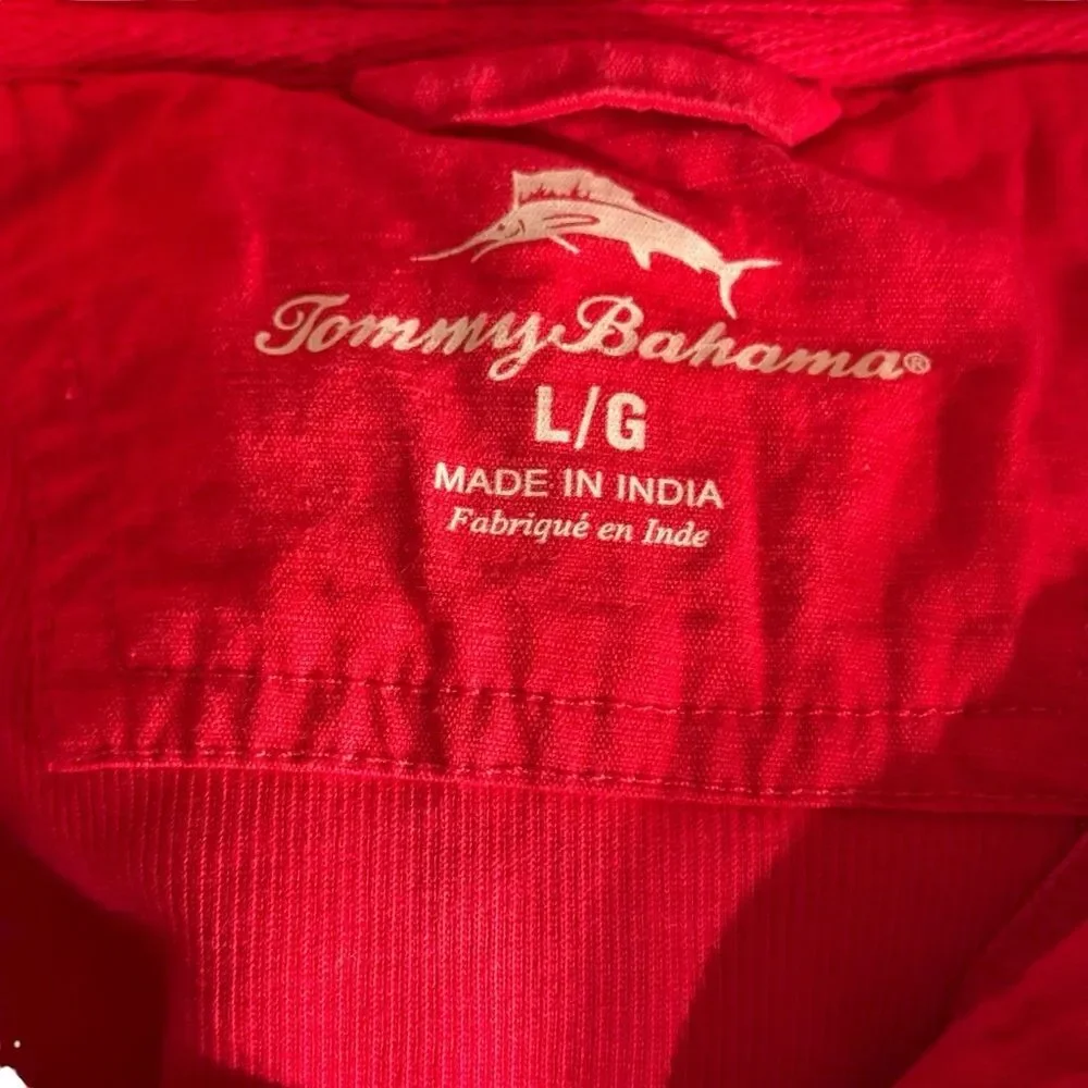 Tommy Bahama Men's 1/4 Zip Up Cotton Sweater in Vibrant Red Size Large